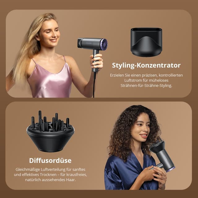 Detalle de CrazyMar Föhn mit Diffusor 1800 W – Ionen-Haartrockner mit 3 Stufen & 3 Temperaturen (Grau)