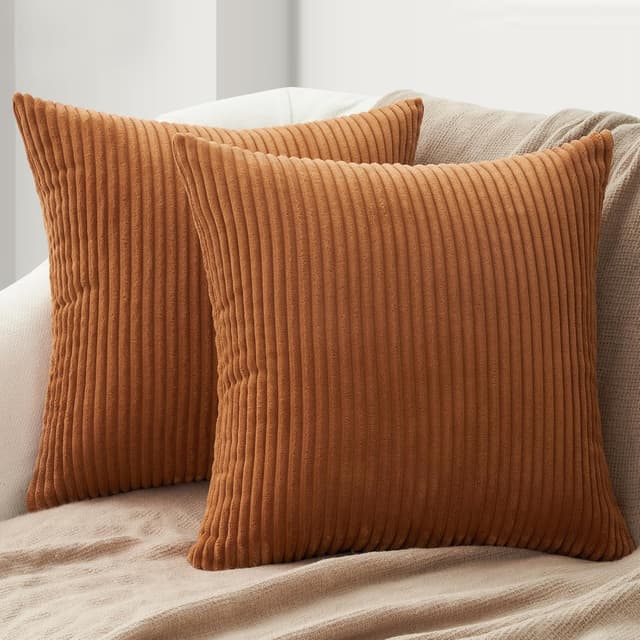 Detalle de Topfinel Kissenbezug 45x45 Herbst Karamell Orange im 2er-Set (Cord-Kordsamt, versteckter Reißverschluss)