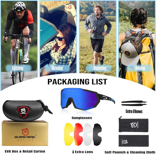 Detalle de Queshark Occhiali da ciclismo polarizzati con 5 lenti intercambiabili TR90