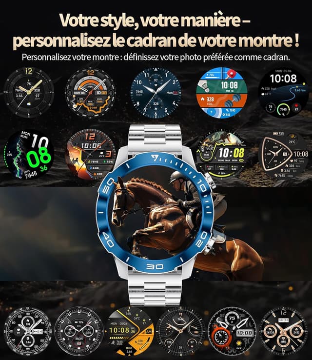 Detalle 2 de SUNKTA Montre connectée homme AMOLED 1,43" : appels Bluetooth, santé et autonomie jusqu’à 30 jours