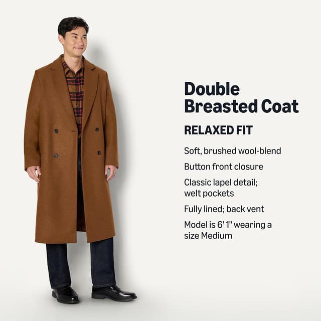 Detalle 2 de Amazon Essentials Demi’s Pick Longline Double-Breasted Wool-Blend Topcoat for Men (Relaxed Fit)