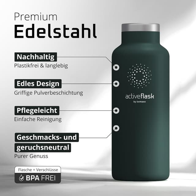 Detalle de BeMaxx Edelstahl-Trinkflasche mit Strohhalm & Infuser + 3 Deckeln (BPA-frei, auslaufsicher) – 530 ml