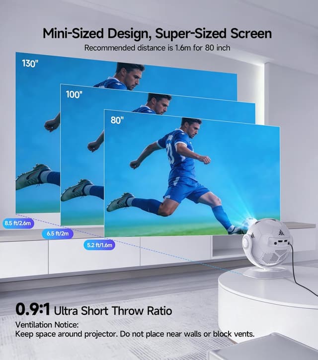 Detalle 1 de Magcubic Mini Beamer HY300F für 4K-Support, Android 14, WiFi 6 & Bluetooth 5.4 – portabler 360°-Beamer für Heimkino & Outdoor