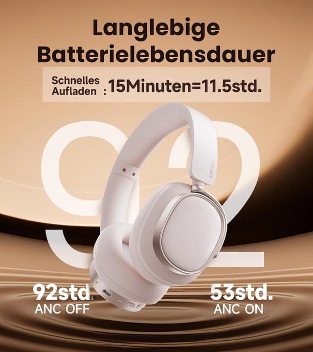 Detalle de Edifier ES850NB kabellose Over-Ear-Kopfhörer mit ANC, LDAC & bis zu 92 h Spielzeit (Bluetooth 5.4, Multipoint) – Rosa
