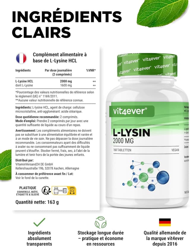 Thumbnail 4 de L-Lysine 2000-160 comprimés – 1000 mg par comprimé