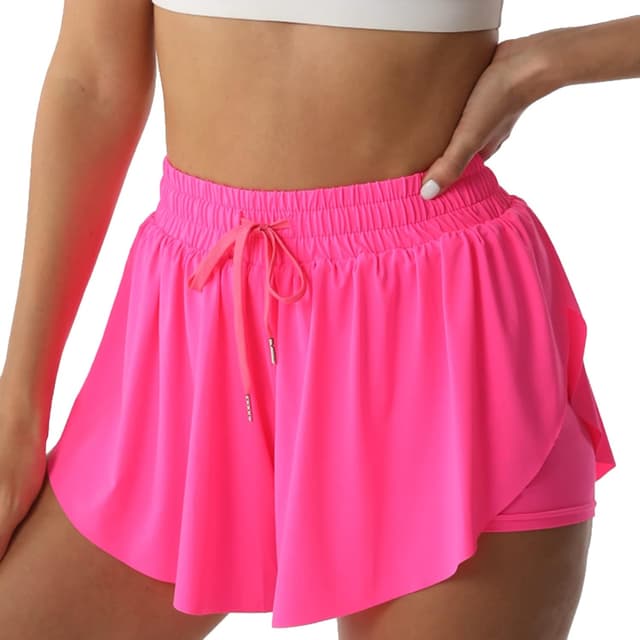 Detalle de Flowy Athletic Shorts for Women (2-in-1 Double Layer) — Running, Tennis, Butterfly Style