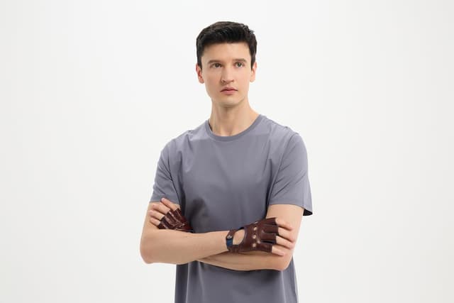 Thumbnail 3 de Hanotolo Men’s Fingerless Leather Driving Gloves