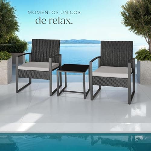 Thumbnail 7 de tectake TecTake conjunto de jardín exterior para 2 personas con 2 sillas de ratán y mesa con tablero de vidrio