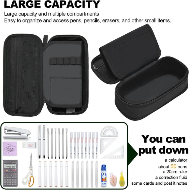 Detalle de YOKUMA Federmäppchen & Pencil Case (groß) – schwarz, faltbar mit mehreren Fächern