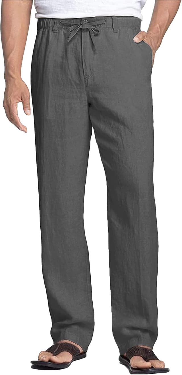 Detalle de NANAMEEI Herren-Leinenhose für den Sommer mit Kordelzug – leichte Bundfaltenfrei-Variante S bis 3XL