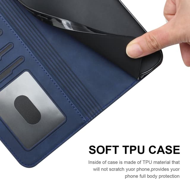 Detalle 2 de AsWant Handyhülle für Motorola Edge 60 Pro (Blau) – Leder-Klapphülle mit Kartensteckplatz, Magnetverschluss & Standfunktion