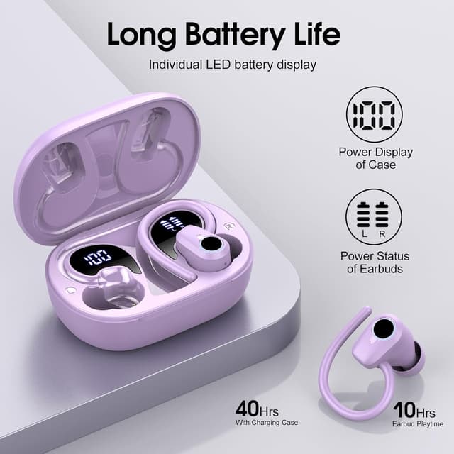 Detalle de Poounur Wireless Earbuds (Bluetooth 5.3) with 4 EN C Noise-Cancelling Mic, 50H Playtime, Purple