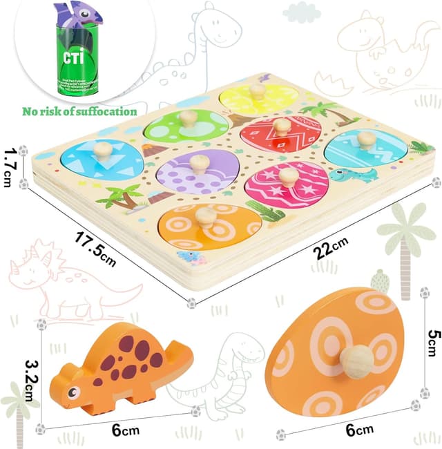 Detalle de LZDMY Baby Wooden Montessori Dinosaur Puzzle & Sorting Egg Toy