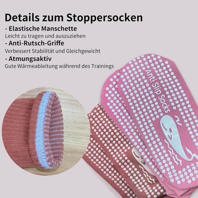 Detalle de TENQUAN Yoga Socken mit rutschfestem Griffmuster (2 oder 4 Paar) für Damen & Herren, Unisex 35–46