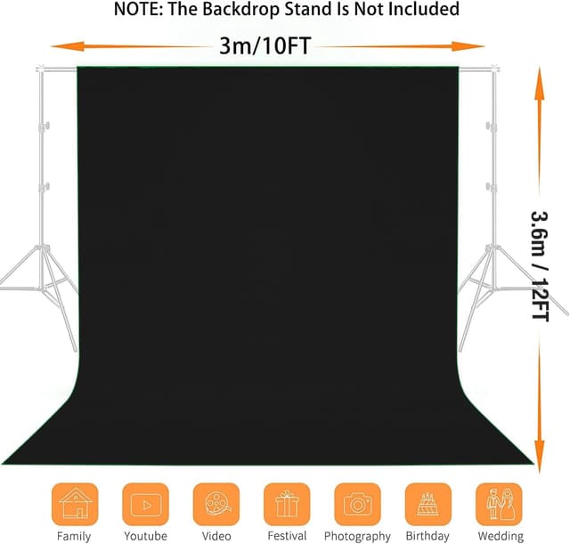 Detalle 2 de Vevelux Black Backdrop 3 x 3.6 m (10 x 12 ft) polyester photography background with spring clamps