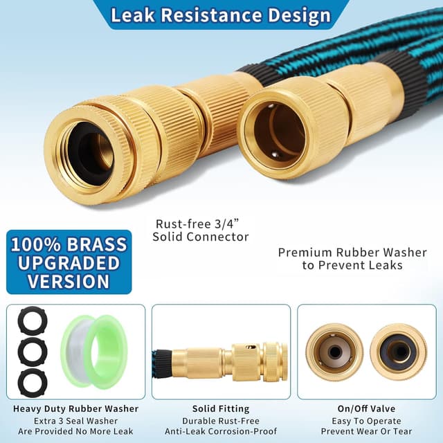 Detalle de GARDIFE Gartenschlauch 100FT/30M (3-fach erweiterbar) mit 10-Funktions-Sprühdüse und 3/4" Aluminiumzubehör