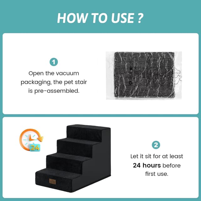 Thumbnail 6 de COZY KISS wide dog stairs for small dogs – non-slip pet steps for beds, sofas and car (Black, 40x60x45cm, 4 steps)