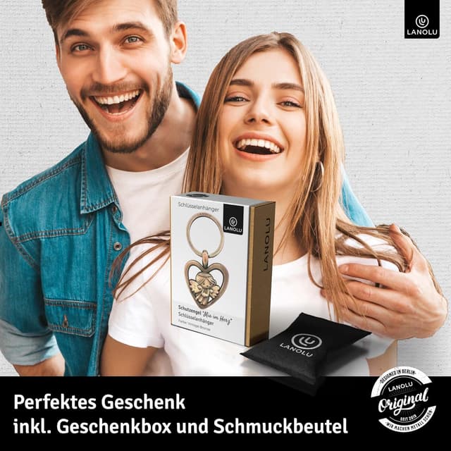 Detalle de LANOLU Schutzengel Schlüsselanhänger Engel als Glücksbringer für Auto, Motorrad & Fahrrad – mit Platz für Gravur