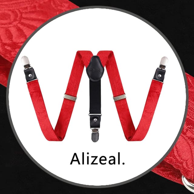 Detalle de Alizeal Boys Adjustable Floral Paisley Pre-tied Bow Tie and Y Shape 3 Clips Braces Set