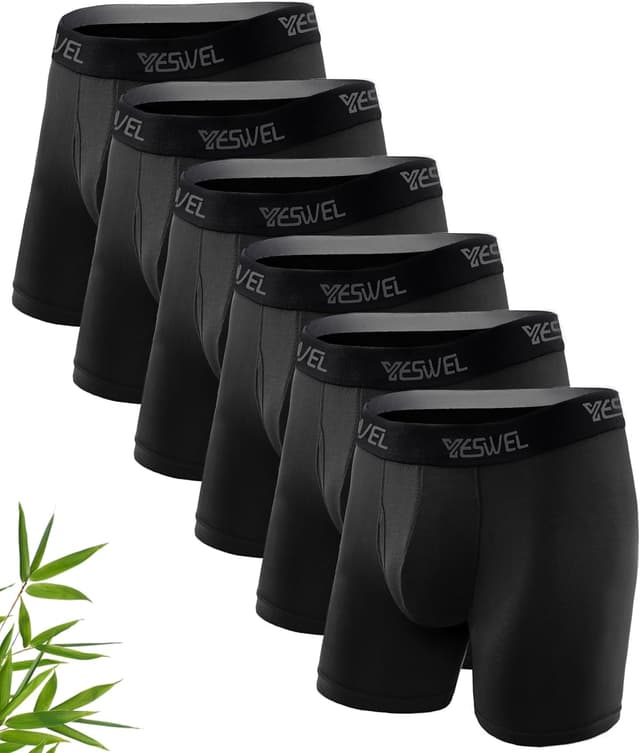 Detalle de YESWEL Bambus Boxershorts Herren im 6er- oder 10er-Pack (lange Beine) – atmungsaktive Retroshorts ohne kratzende Etiketten
