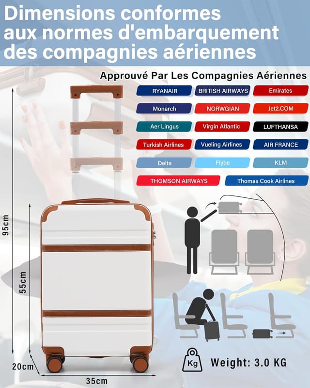 Detalle de COOLIFE Valise cabine rigide 55 x 35 x 20 cm avec serrure TSA et 4 roulettes jumelées
