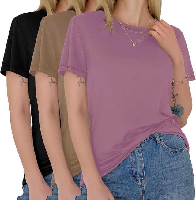 Detalle de GAYHAY 3-Pack Women’s Short-Sleeve T-Shirts (Crew Neck) — Soft Basic Tees for Everyday Wear