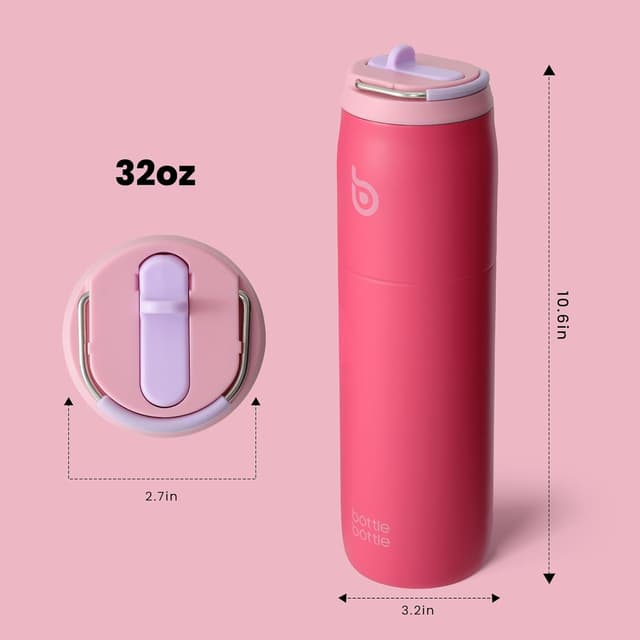 Detalle de BOTTLE BOTTLE 32 oz Stainless Steel Water Bottle with Straw Lid & Handle (Pink Sunset)