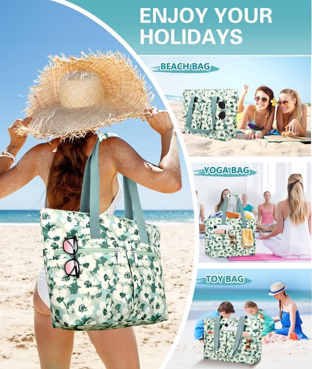 Detalle 2 de ENONEO Strandtasche Damen XXL mit Reißverschluss und Nassfach (52 x 20 x 40 cm)