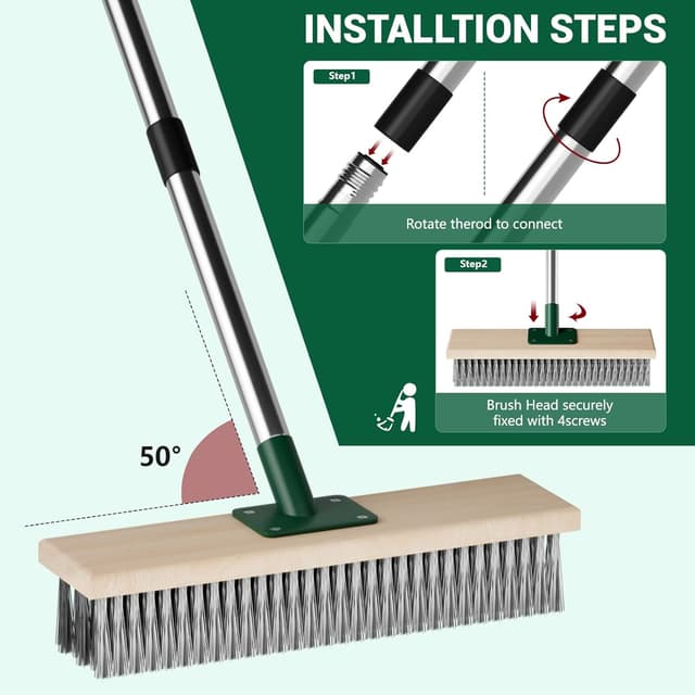 Detalle 2 de ytorgr Heavy Duty Yard Brush Outdoor Wire Broom with 57" Telescopic Handle