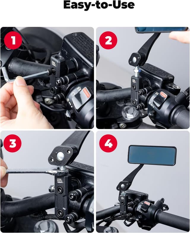 Detalle de KEMIMOTO supporti specchietti moto 10 mm, 2 pezzi con morsetti adattatori per manubrio da 22 mm