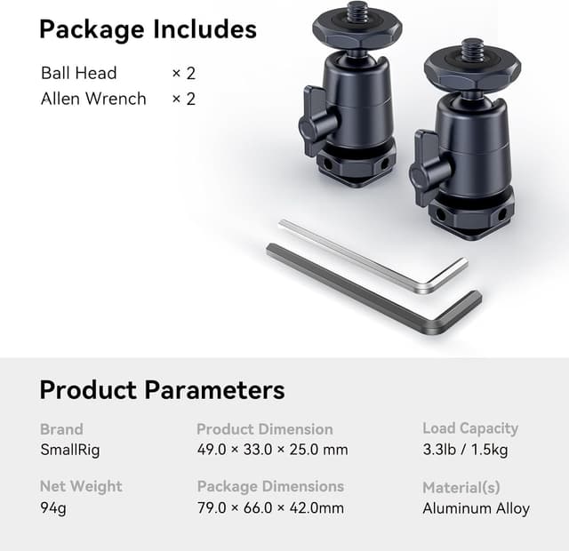 Thumbnail 6 de SmallRig mini Ball Head 2948B (2er-Pack) mit 1/4-Zoll-Schraube und abnehmbarer Kaltschuhhalterung