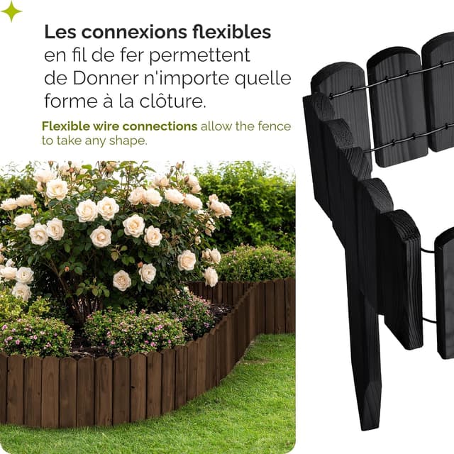 Detalle de Garronda GD-0148 : bordure de jardin en bois (Graphite) 100 cm, hauteur 10 cm