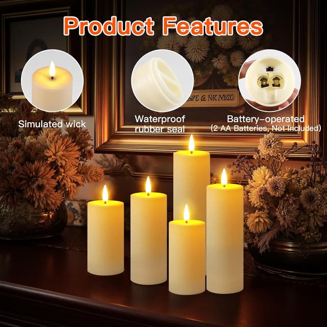 Detalle 1 de Set Ketom 8 candele LED Fiamma Oscillante con telecomando e timer (avorio) per esterni