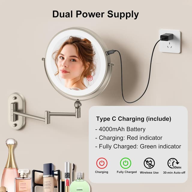 Detalle 2 de 9" Wall Mounted Makeup Mirror with 4000mAh