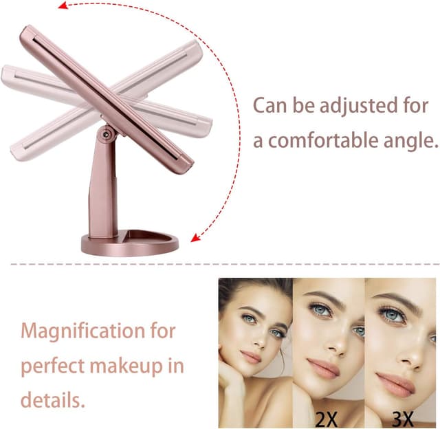 Detalle de deweisn Dresser Mount Tri-Fold Lighted Vanity Mirror with 21 LEDs, Touch Screen, and 3X/2X/1X Magnification