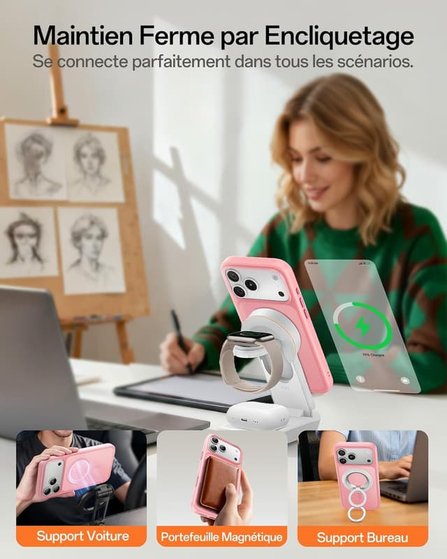 Detalle de UNBREAKcable coque magnétique MagSafe pour iPhone 17 Pro Max (6,9 pouces) – protection intégrale photo, rose