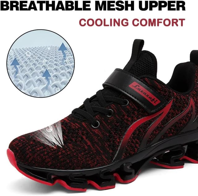 Detalle de LAZAZAFI Kinder Sneaker für Jungen und Mädchen – leichte, atmungsaktive Outdoor-Sportschuhe mit Klettverschluss