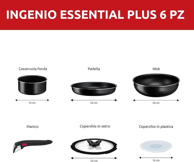 Detalle 2 de Lagostina Ingenio Essential Plus set 6 pezzi in alluminio antiaderente (gas e forno, no induzione) con manico removibile