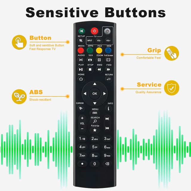 Detalle de VINABTY replacement remote control for ZOOMTAK Media Box (models K3 V+ / U+ / Upro T8+ / H8+ and more)