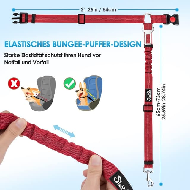 Thumbnail 6 de SlowTon Hundegurt fürs Auto (2-in-1) mit Kopfstützen-Rückhaltegurt, Universalschnalle & reflektierendem Gummiband