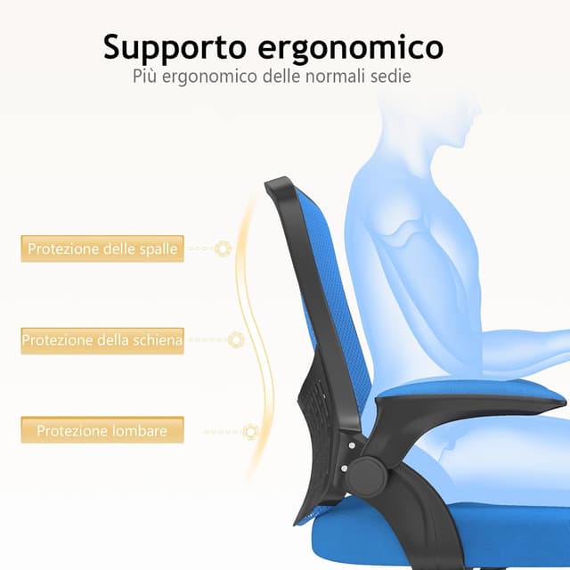 Detalle 2 de Naspaluro Sedia Ufficio ergonomica con braccioli ribaltabili, rete traspirante e swing