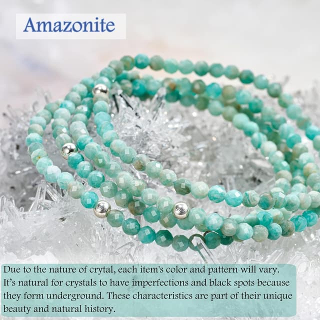 Detalle de Farfume 4 mm Amazonit-Edelstein-Perlenarmband mit 925er Silber (elastisch) für Frauen