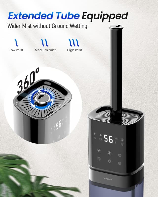 Detalle de YOKEKON 8L Cool Mist Humidifier for Large Rooms (Top Fill, 360° Nozzle, Essential Oil Tray, 5 LED Lights, 12H Timer) — Blue