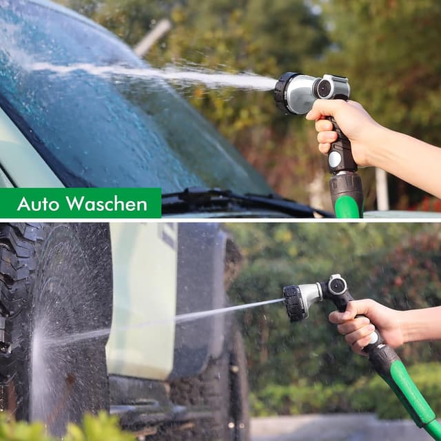 Detalle de RESTMO Gartenbrause Metall Heavy Duty – robuste Hochdruck-Gartenschlauchdüse mit 7 Mustern, Silber