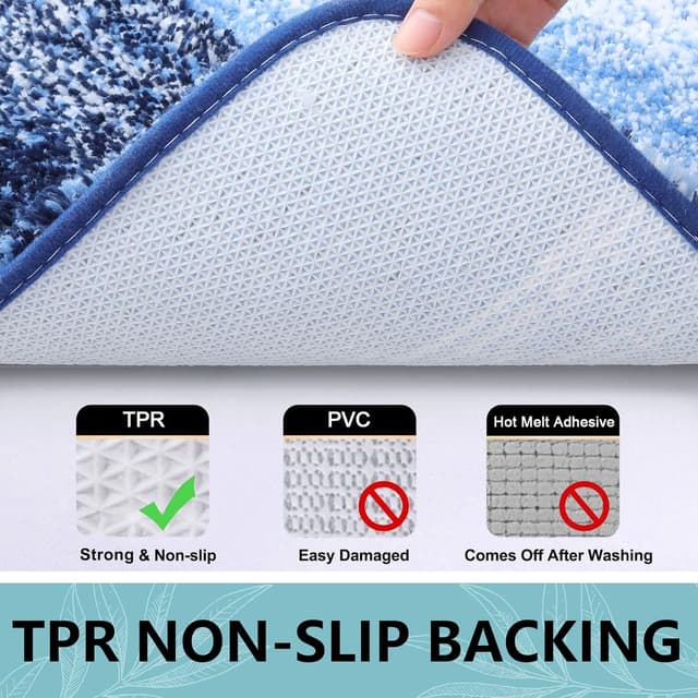 Detalle de Arotive Microfiber Shaggy Bathroom Rug (24x16) with Non-Slip Rubber Backing, Blue