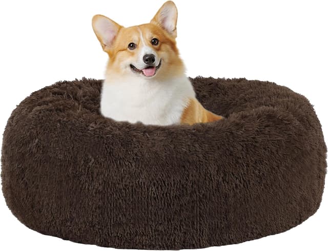 Detalle de HMTOPE Orthopädisches rundes Hundebett (Donut) 70 cm Ø, braun – waschbarer Kuschelkokon