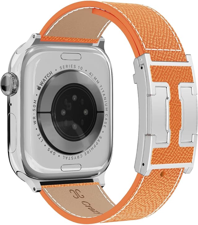 Detalle de Designer Leather Straps for Apple Watch (49mm–38mm) with Magnetic H-Shaped Buckle