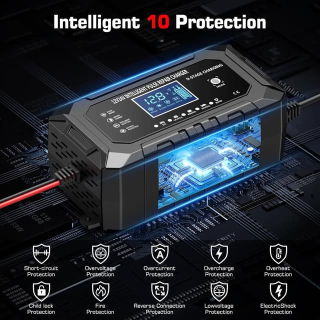 Thumbnail 6 de Husgw 12V 15A / 24V 8A caricabatterie per auto, moto e camion LiFePO4 con 9 livelli