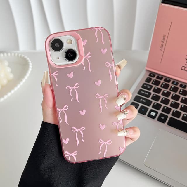 Detalle de ZTOFERA Rosa Hülle für iPhone 13/14 (6,1") mit Schleifen-Motiv – harte PC-Rückseite & TPU-Rahmen