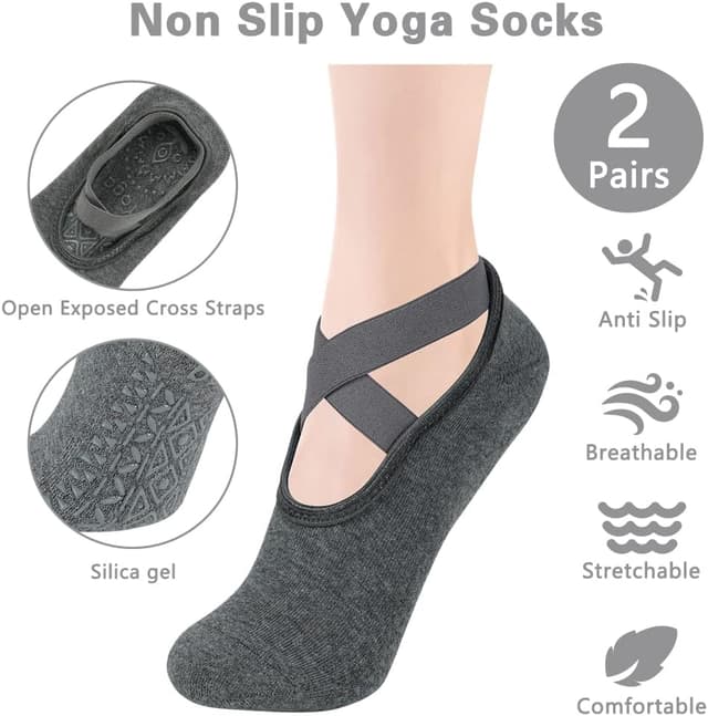 Thumbnail 2 de flintronic Calzini antiscivolo yoga donna con cinturino incrociato per pilates, balletto e danza